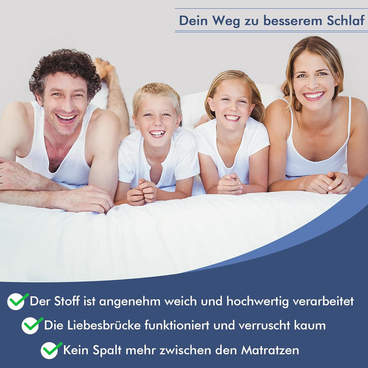 Liebesbrücke für Matratzen mit Spannbettlaken [180x200cm], Anti-Rutsch, Matratzenkeil und Ritzenfüll
