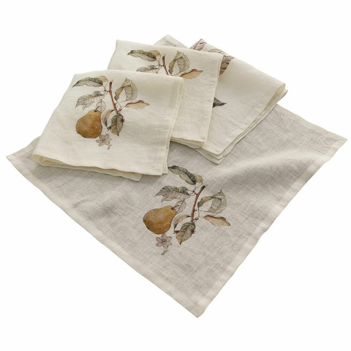 LOBERON® Serviette 4er Set Tupisa, zarter Birnen-Print, Landhaus-Stil, wiederverwendbar, Tischdeko,