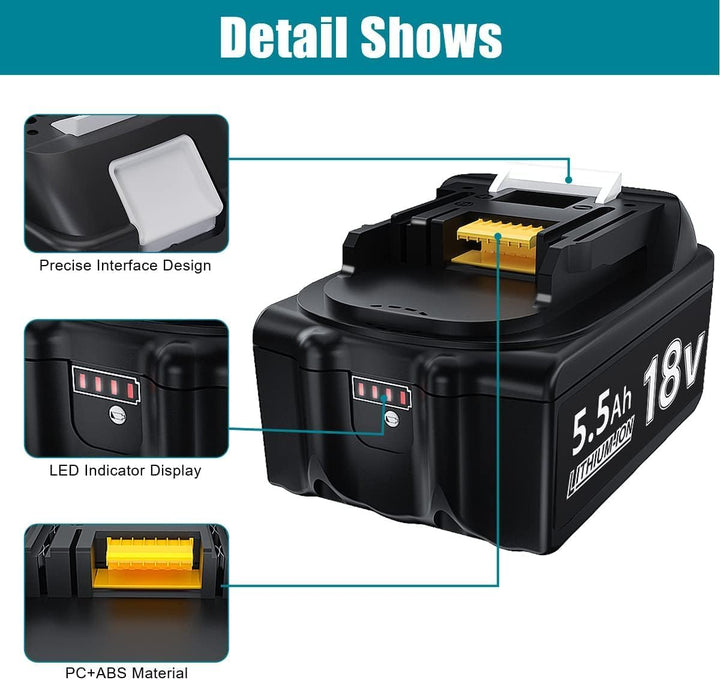 4 Stück 5,5Ah/5500mAh Ersatzakku für makita 18V Akku Li-ion BL1850 BL1850B BL1830 BL1860B BL1845 BL1