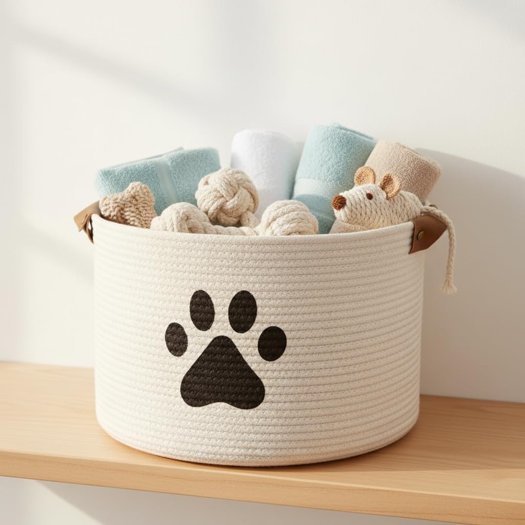Morezi Hundespielzeug Aufbewahrungskorb，Hunde spielzeugkorb,Aufbewahrungskorb aus Baumwollseil, idea