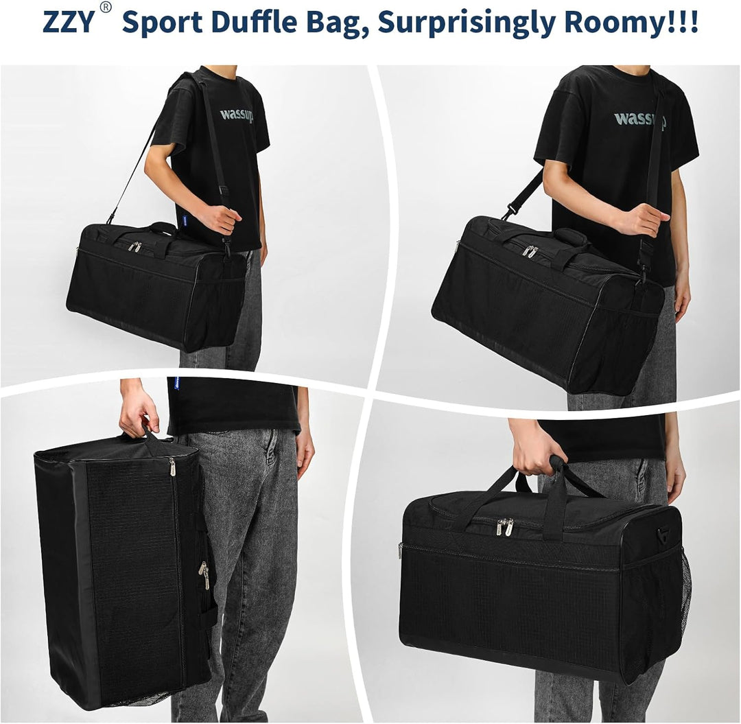 Sporttasche Reisetasche Fitness Tasche mit Schultergurt Wochenendtasche für Damen und Herren (Schwar