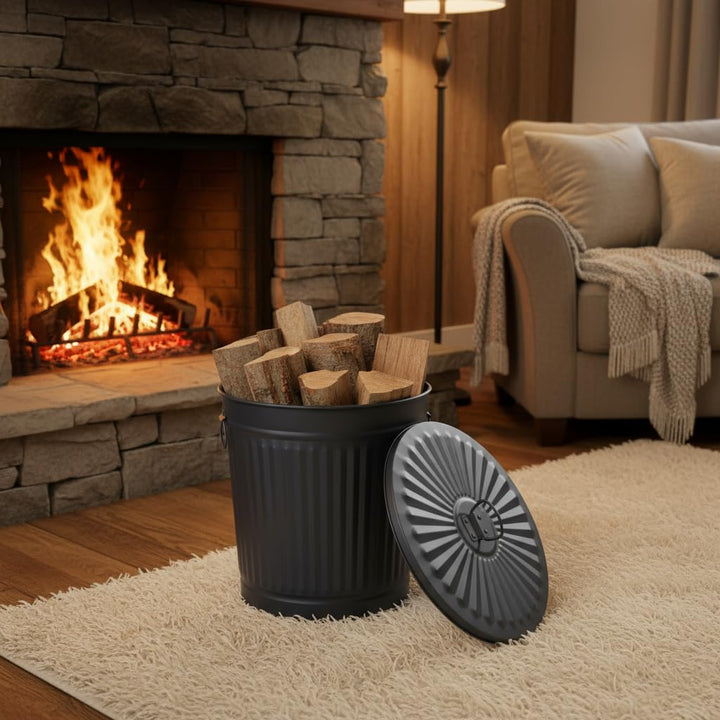 Jinfa Ascheeimer mit Deckel feuerfest Mülltonne Mülleimer Universaltonne | Schwarz | Ø 36 cm, Höhe 3