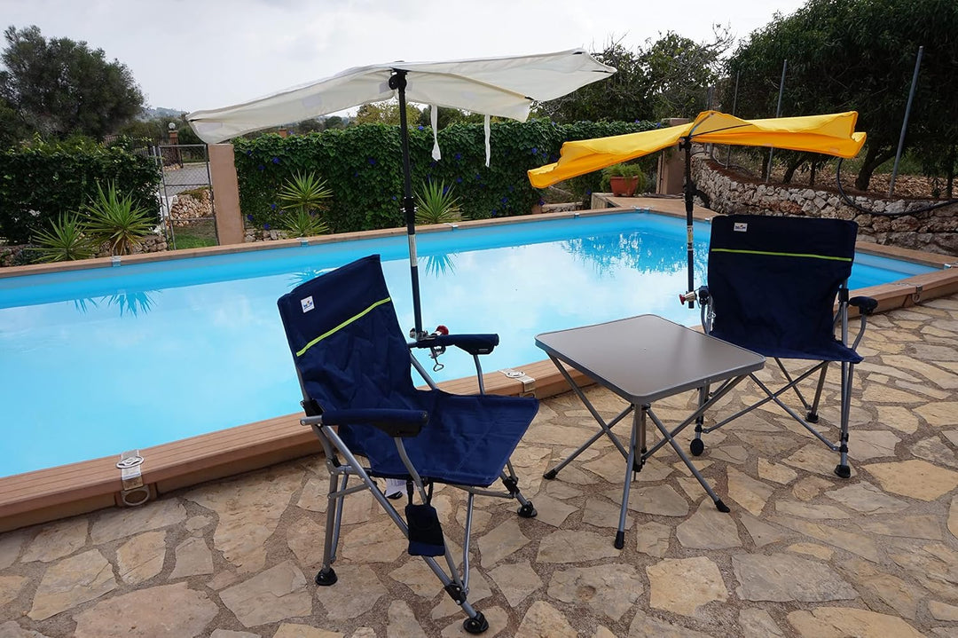 MIT Fächerschirm Weiss Camping- Reise -Set Holly' S JUBILÄUMSET - 2 FALTSTÜHLE + 1 KLAPPTISCH + TRAG