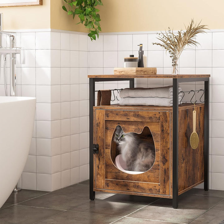 HOOBRO katzenklo Schrank, katzentoilette, katzenschrank katzenhaus mit 6 Haken,