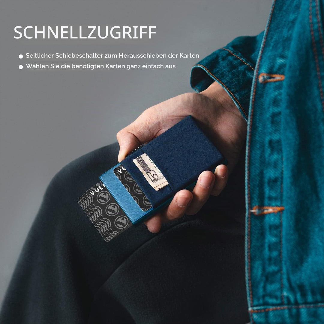VULKIT Kreditkartenetui mit EDC-Fächern und Ausweisfenster, RFID-blockierende Pop Up Karten Geldbörs