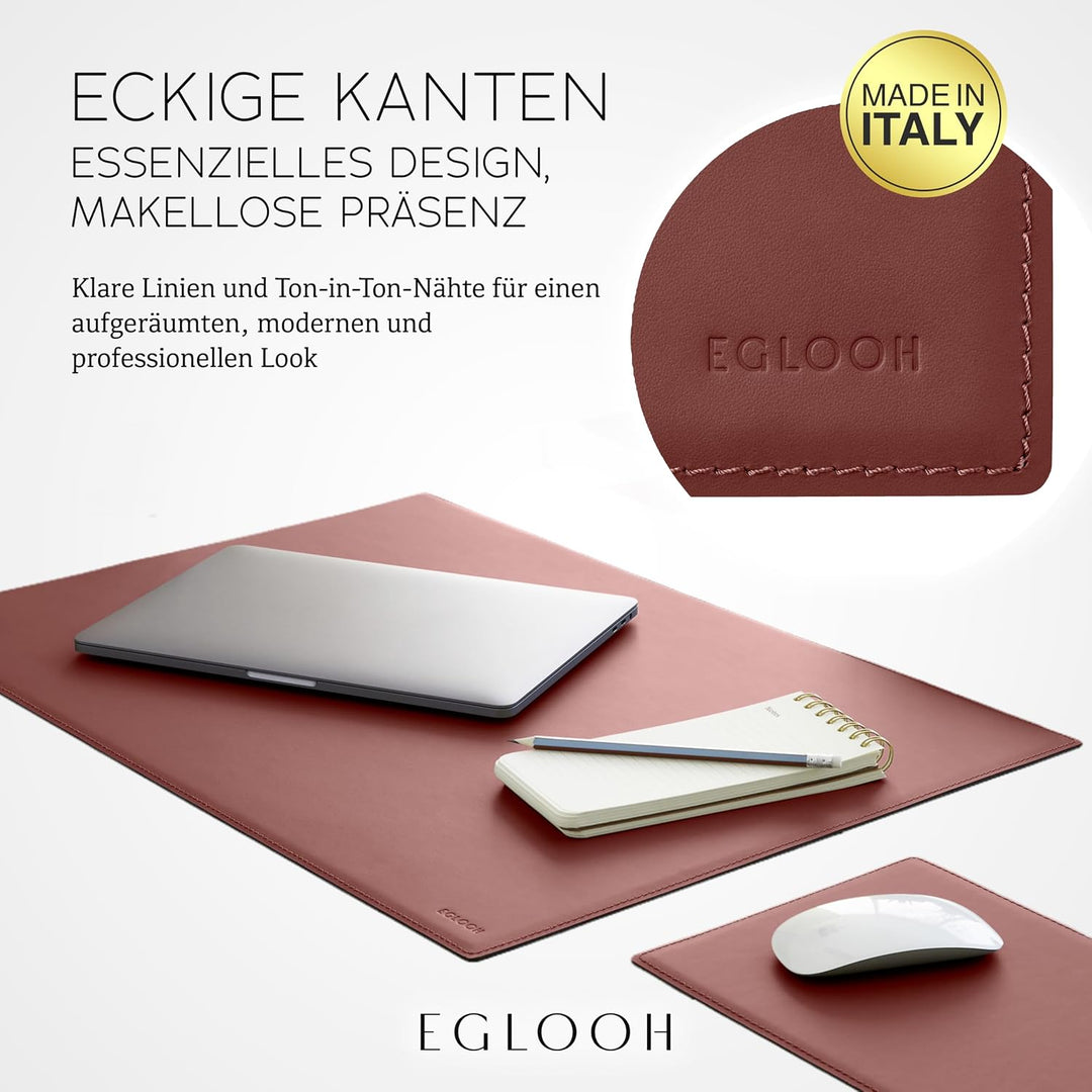 Eglooh - Mercurio - Schreibtischunterlage aus Leder Bordeaux Rot cm 65x45 - Handwerkliche Nähte und