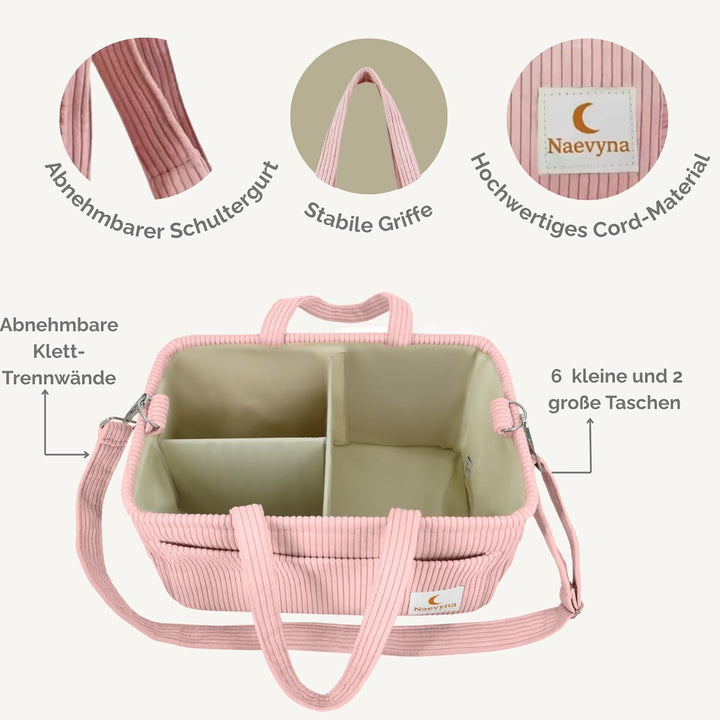 Wickelkorb Organizer aus Cord 2-in-1 mit Schultergurt und Windeltasche - Windel Caddy für den Wickel