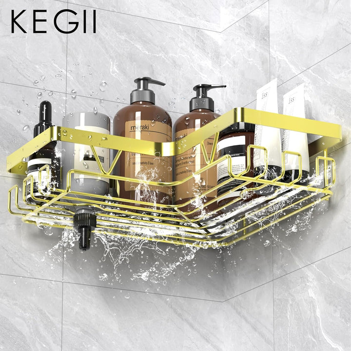 Kegii Duschablage Ohne Bohren Ecke - Duschregal Ohne Bohren Gold Eckregal Shampoo Halterung für Dusc