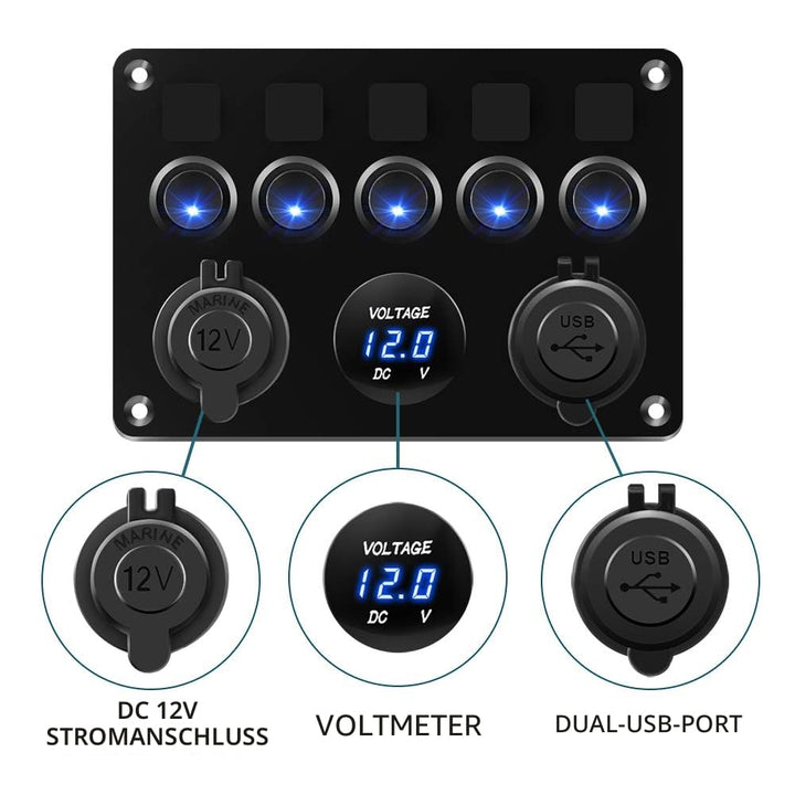 KAOLAI Schalter Panel 12V/24V 4.2A IP65 Wasserdicht Schalter Panel 12V Camper Dual-USB-Ladegerät LED