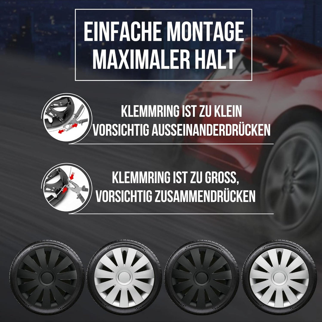 Albrecht 16 Zoll Radkappen schwarz für Stahlfelgen - Strike Radzierblenden aus hochwertigem Kunststo