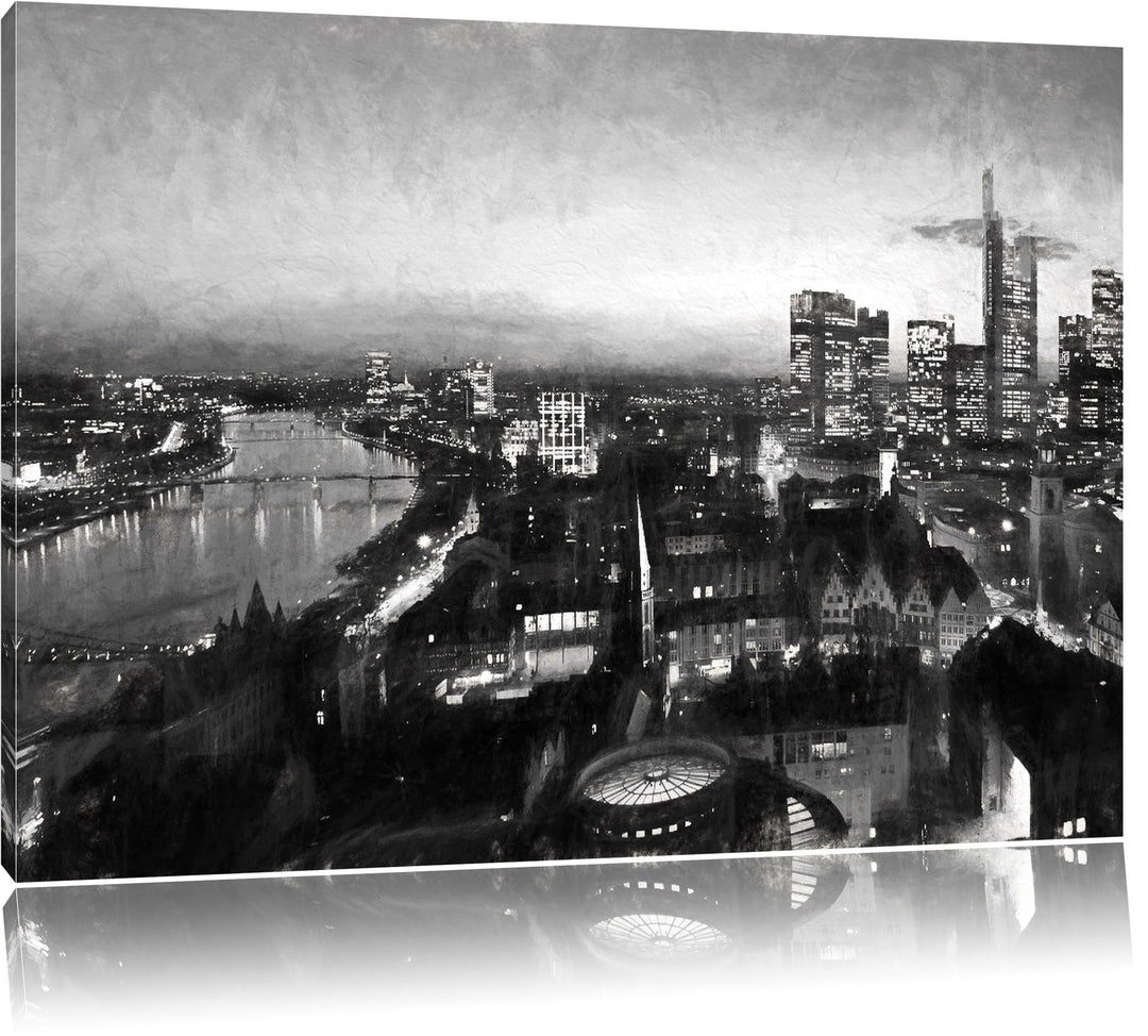 Pixxprint Frankfurt am Main Skyline Kohle Effekt, Format: 100x70 auf Leinwand, 100x70
