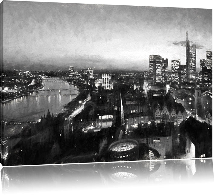 Pixxprint Frankfurt am Main Skyline Kohle Effekt, Format: 100x70 auf Leinwand, 100x70