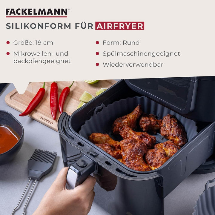 Fackelmann Silikonform für Heissluftfritteuse – 22 cm, Rund, Aschgrau, für knusprige Gerichte ohne A