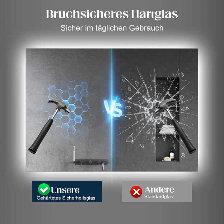 Spiegel-mit-Beleuchtung 40x60cm - Badezimmerspiegel Badspiegel-mit-Beleuchtung, Touch Schalter, 3 Li