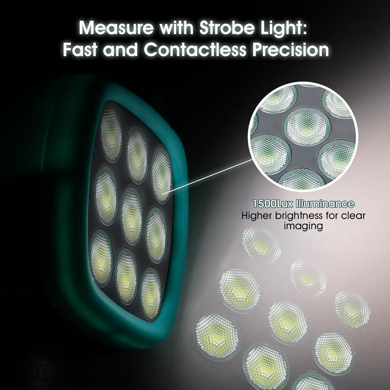 LED Stroboskop Drehzahlmesser, Berührungslose Strobe Tachometer 60~999999RPM,1500LUX, 0,001% hohe Ge