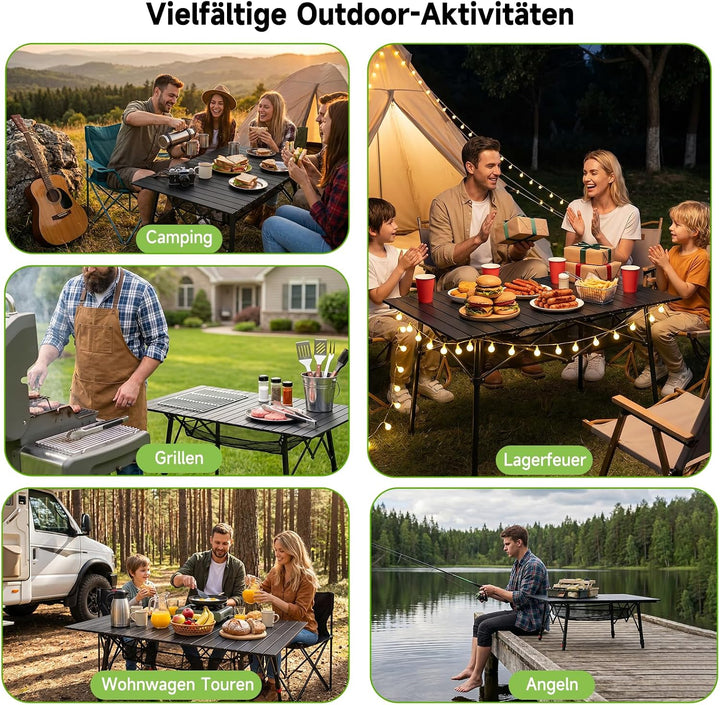 HAUSPROFI Campingtisch Klappbar Aluminium Höhenverstellbar 120x70cm | Falttisch mit Tragetasche &amp; Ne