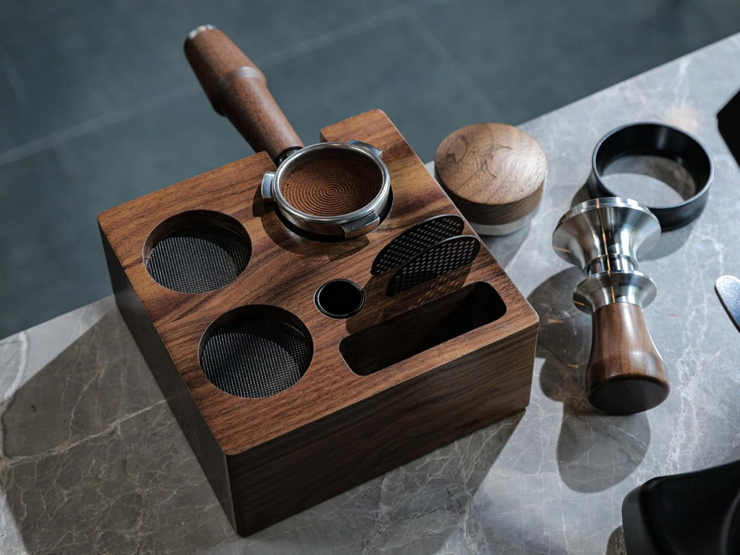 Tamperstation 54mm aus Walnussholz – Siebträgerhalter & Tamper-Ablage für Breville/Sage Maschinen, i