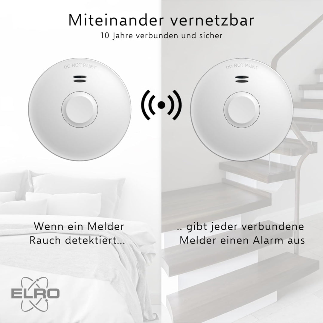 ELRO FZ5010R Funk Vernetzbarer Rauchmelder mit 10-Jahres-Batterie - Entspricht der Europäischen Norm