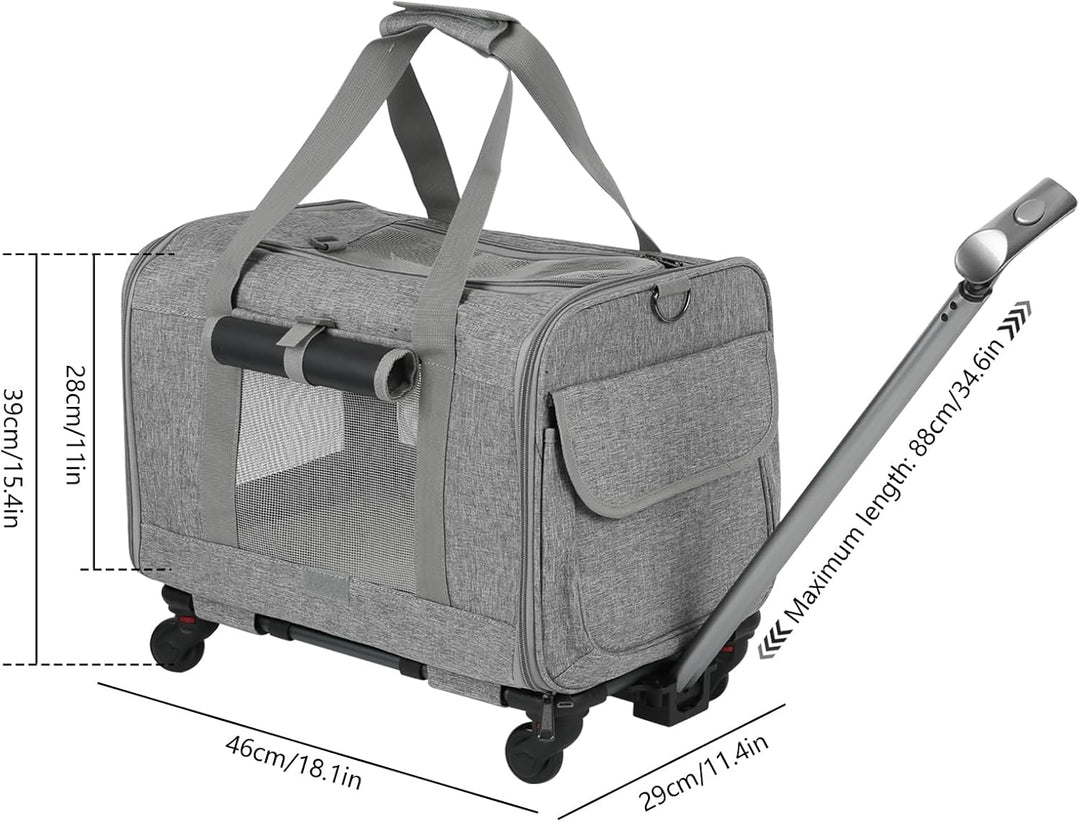Grosser Katzentransportbox mit Rollen Trolley,Katzentasche Transporttasche für Flugzeug Transportbox