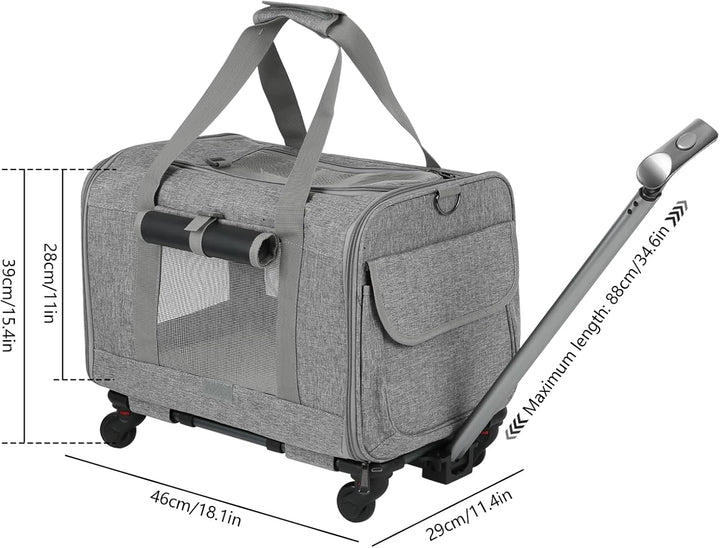 Grosser Katzentransportbox mit Rollen Trolley,Katzentasche Transporttasche für Flugzeug Transportbox