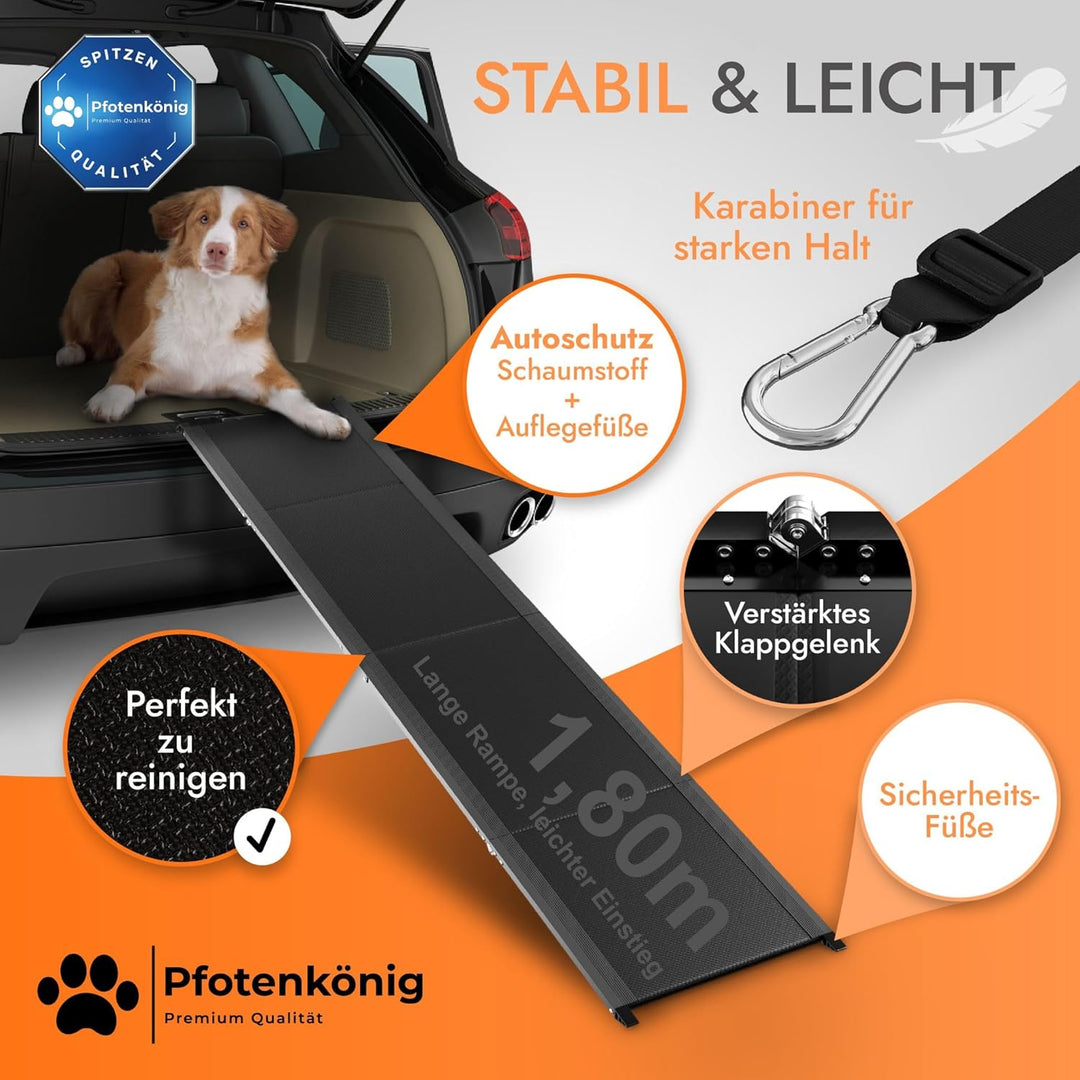 Hunderampe - 1,80 m Ultra-lang - [Einstiegstraum] - stabile Premium Hunderampe Auto klappbar - Anti-