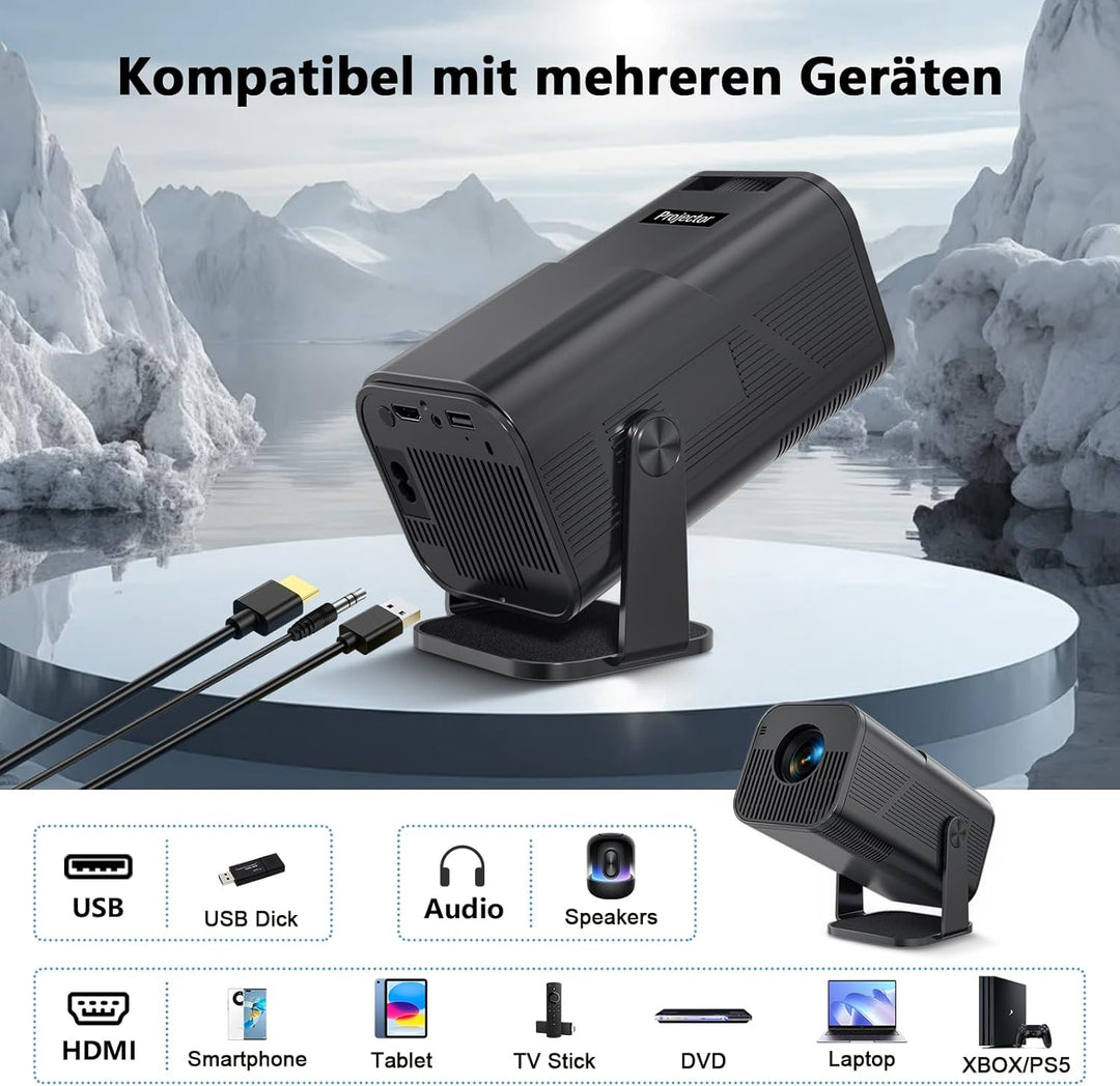 Beamer Mini Projektor mit Android 13 WiFi 6 Bluetooth 5.2 Mini Beamer 4K 1080P Unterstützung Automat
