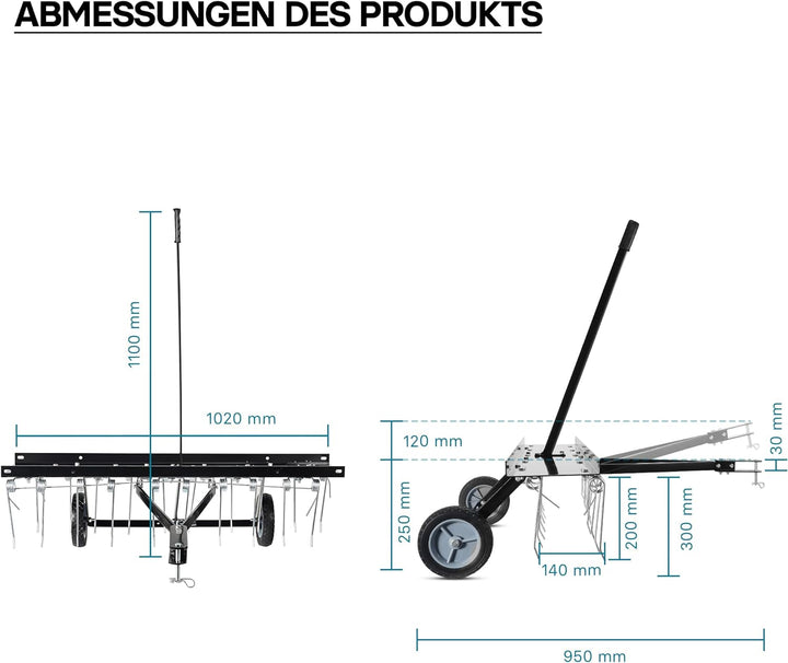 Vertikutierer für Aufsitzmäher mit 100cm Arbeitsbreite und 7" Gummireifen
