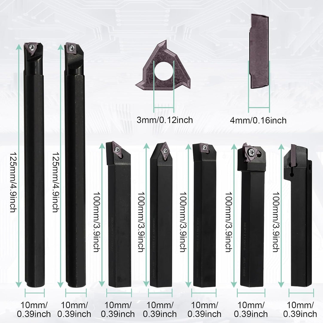 21 Stück Drehmeissel mit Wendeplatten Bohrstange Drehstahl Drehmeisselhalter Set, 7 x Drehmaschinen-