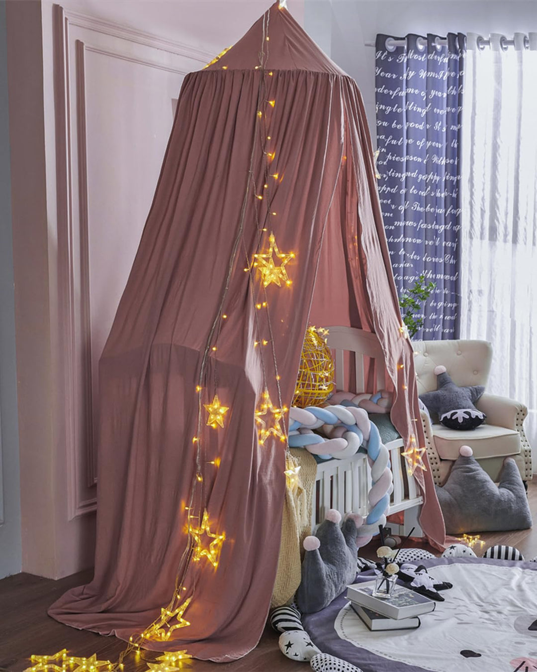 Surwin Moskitonetz Betthimmel Madchen Jungen Kinder Babybett, Rund Baldachin Mückennetz Einzelbett k