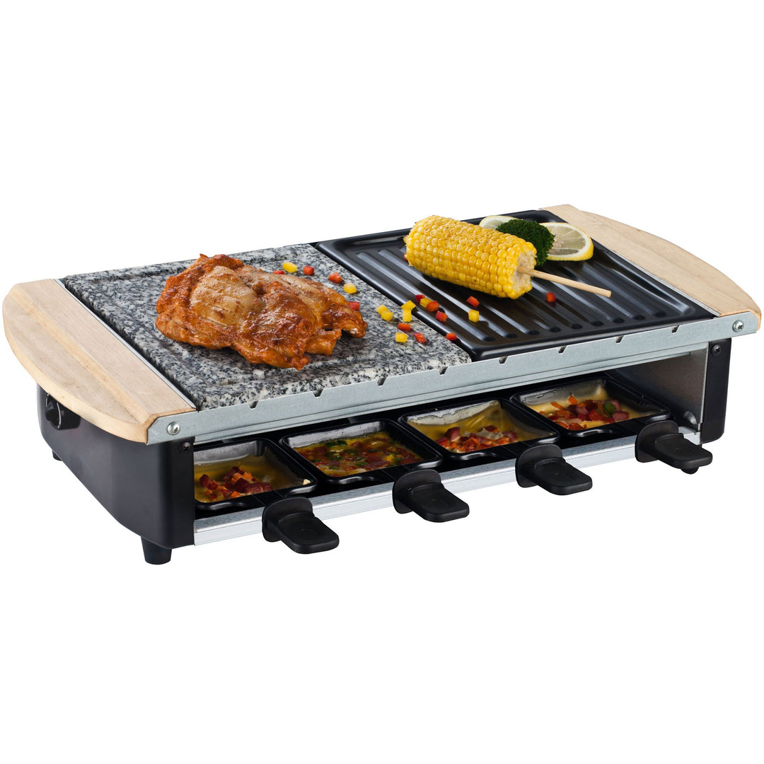 Syntrox Germany Edelstahl Design Raclette Uri mit Grill und Heisser Stein für 8 Personen