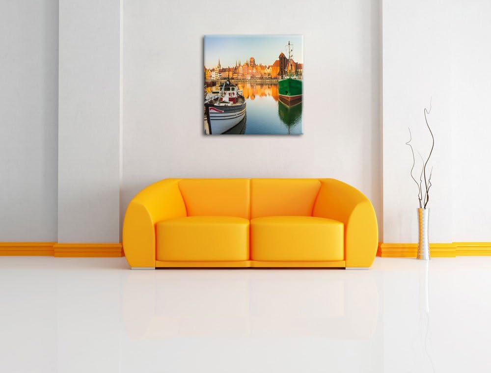 Hafen in der Dämmerung, Format: 70x70 auf Leinwand, XXL riesige Bilder fertig gerahmt mit Keilrahmen