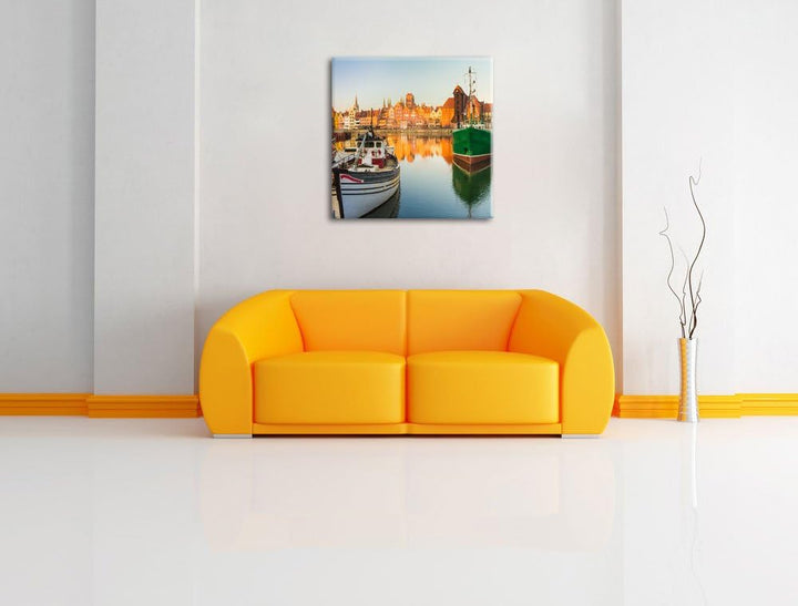 Hafen in der Dämmerung, Format: 70x70 auf Leinwand, XXL riesige Bilder fertig gerahmt mit Keilrahmen