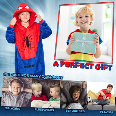 Marvel Spiderman Hoodie Decke Kinder Jungen Übergrösse Kuscheldecke mit Ärmeln, Warm Fleece Kapuzenp