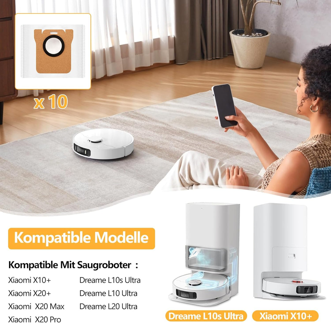 10 Stück Staubbeutel für Dreame L10s Ultra / L10 Ultra / L20 Ultra & Xiaomi X10+ / X20+ / X20 Pro /