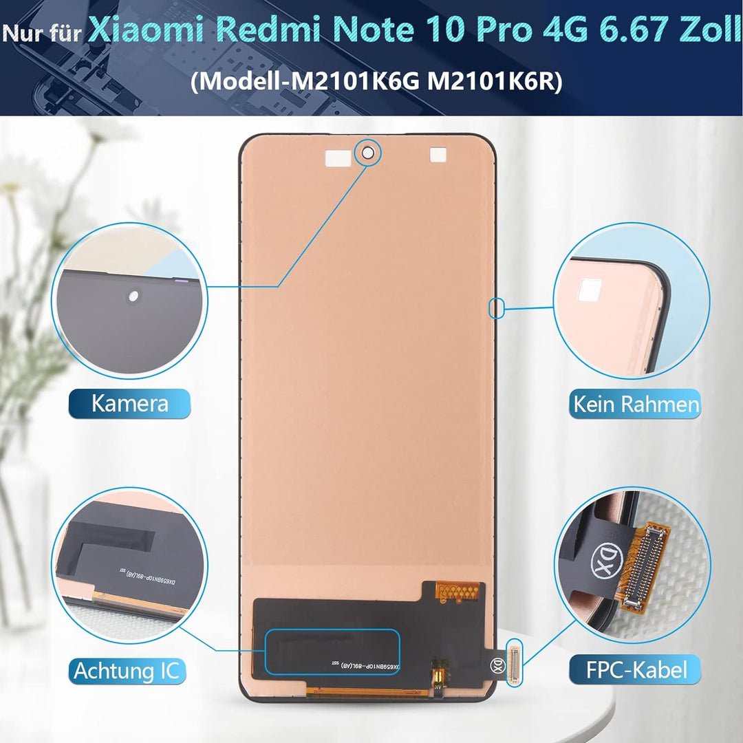 RongZy Kompatibel mit Xiaomi Redmi Note 10 Pro/Note 11 Pro 4G/5G/Note 10 Pro Max Ersatz Bildschirm L