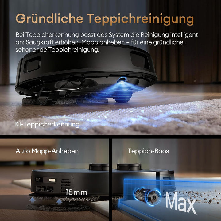 Ultenic Saugroboter mit Wischfunktion, 20000Pa 180Min Saug Wischroboter mit Selbstreinigung, KI-gest