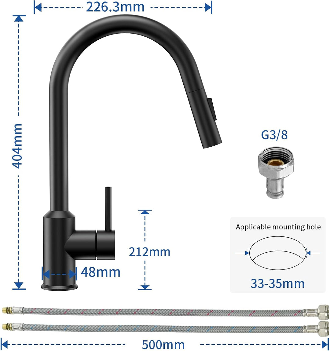 CECIPA Spülbecken Schwarz mit Armatur 70 x 44 cm 1 Becken Einbauspüle mit siphon für ab 80 cm Küchen
