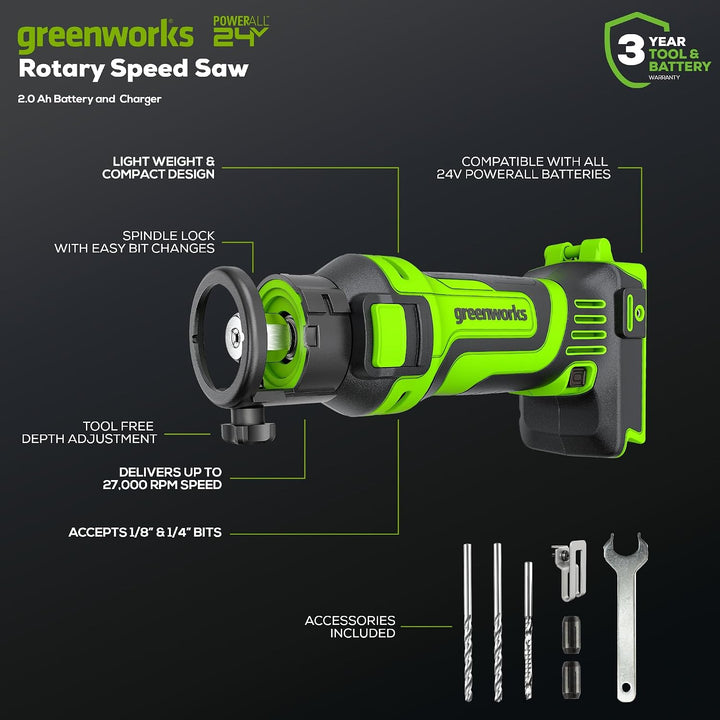Greenworks PowerAll 24 V Akku-Schnellkreissäge – Rollschneider (blankes Werkzeug) Schnellsäge Solo+Z