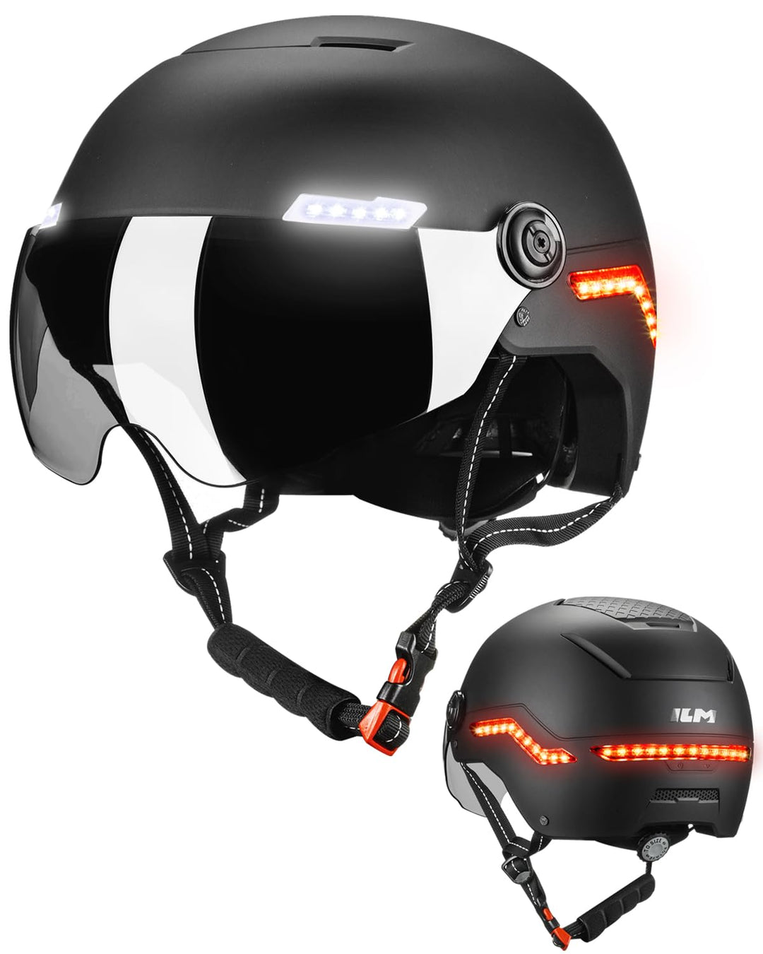 ILM Fahrradhelm Herren Damen mit Visier und LED Licht Beleuchtung Automatischem G-Sensor für Blinker