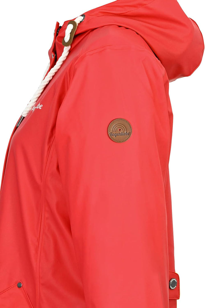 Regenliebe Damen Regenmantel Friesennerz gestreiftes Innenfutter 42 Rot, 42 Rot