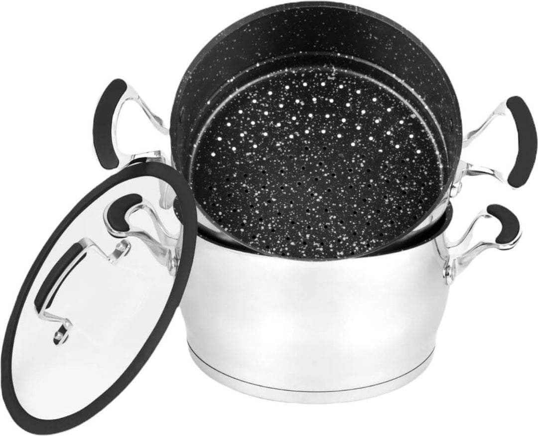 Couscoussier aus Edelstahl, innen aus Stein, 6 l 6 Liter Schwarz / Silber, 6 Liter Schwarz / Silber