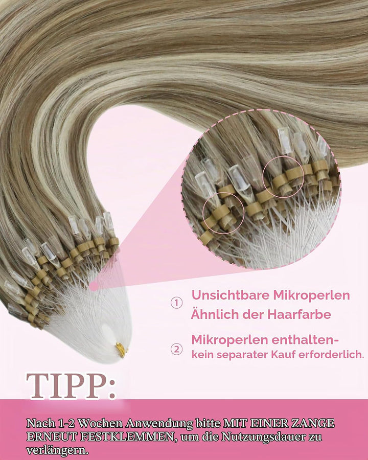 YoungSee Microring Extensions Echthaar Hellbraun Microring Extensions 60 cm Microring Hair Extension