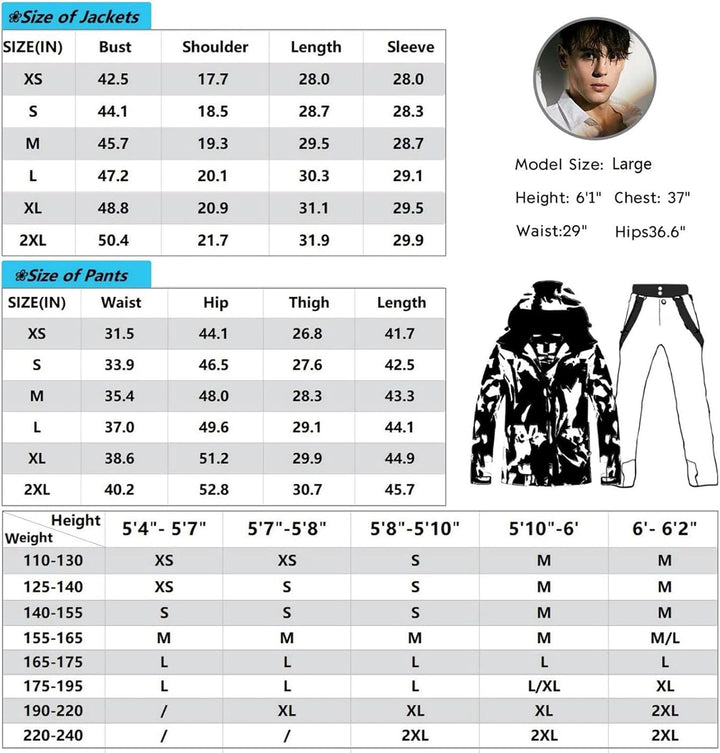 ALSOGO Herren Skianzug Ski Jacke und Hose Set Wasserdichter Schneeanzug Snowboard Jacke Hose Skiklei