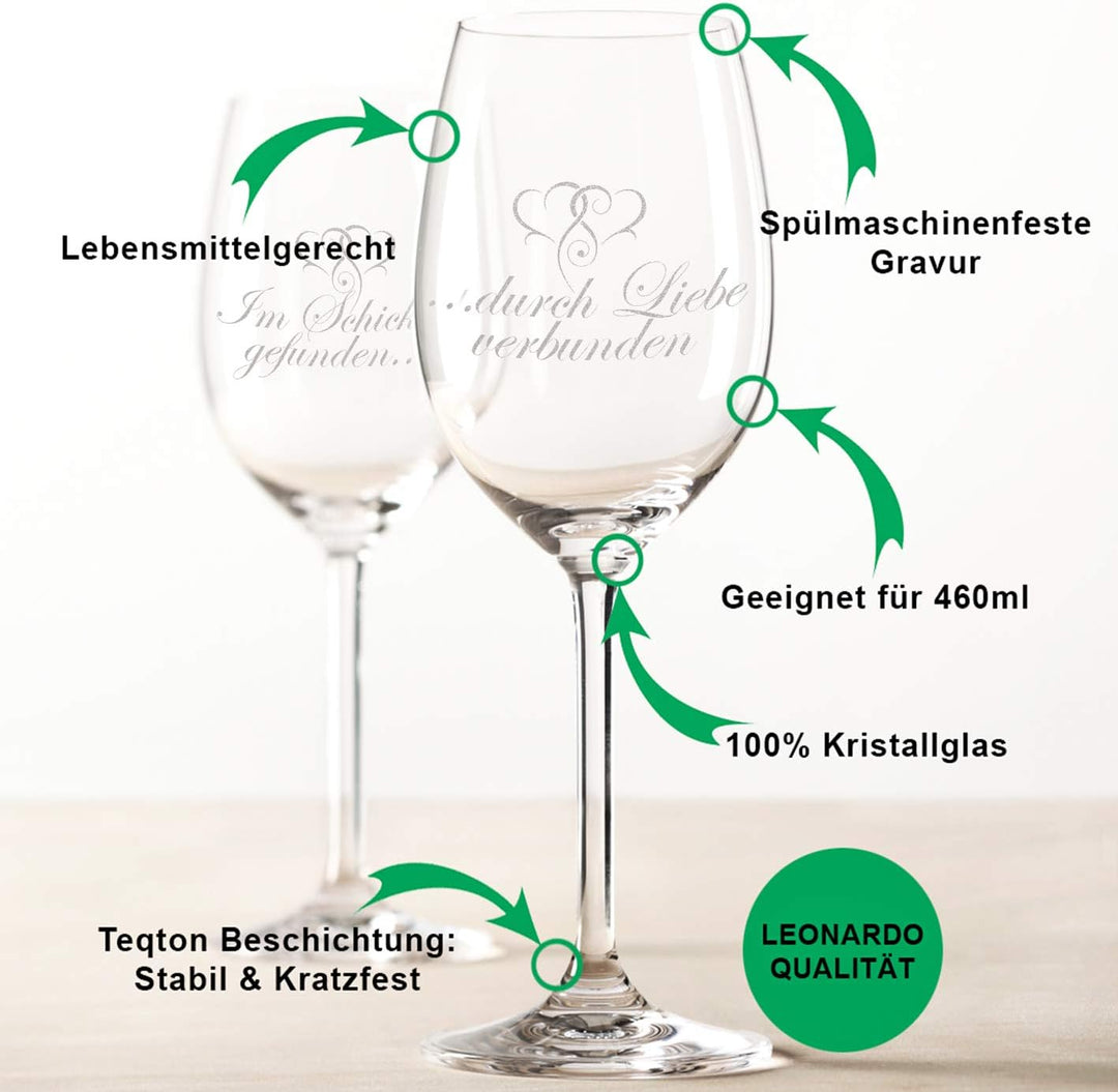 GRAVURZEILE Leonardo Weingläser - Im Schicksal gefunden durch Liebe verbunden im Set - graviert mit