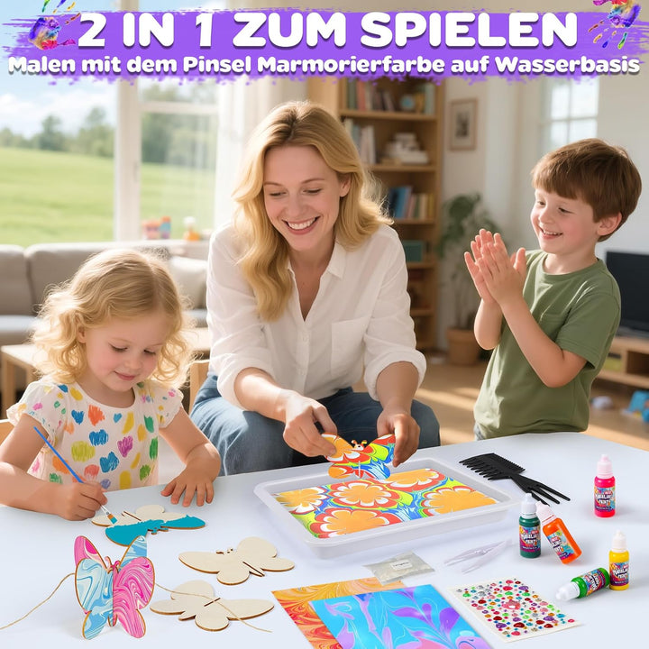 Wassermarmorierfarbe für Kinder - Kunsthandwerk für Mädchen und Jungen Bastelset Kinder ab 6 Jahre G