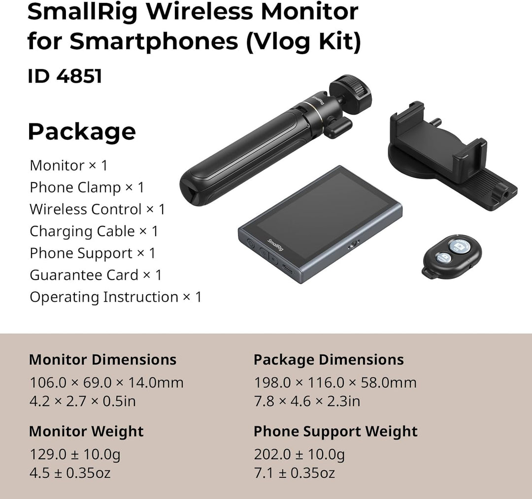 SMALLRIG Wireless Monitor, Magnetischer Selfie Monitor für iPhone/Android, Telefonmonitor mit Blitzs