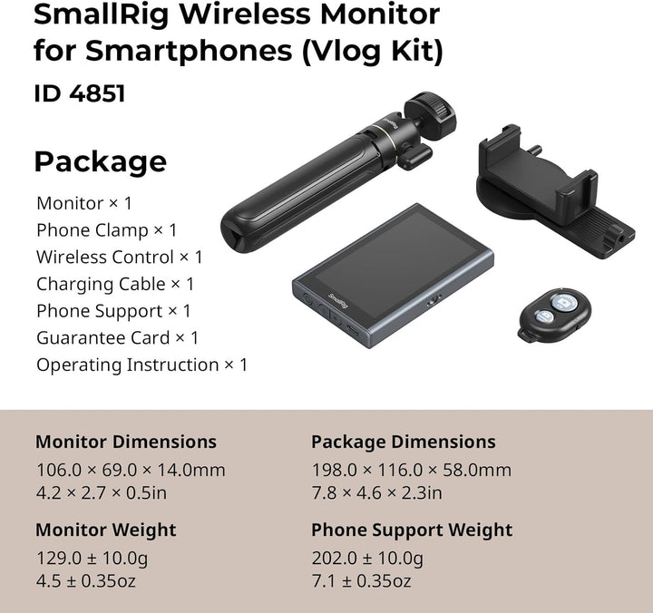 SMALLRIG Wireless Monitor, Magnetischer Selfie Monitor für iPhone/Android, Telefonmonitor mit Blitzs