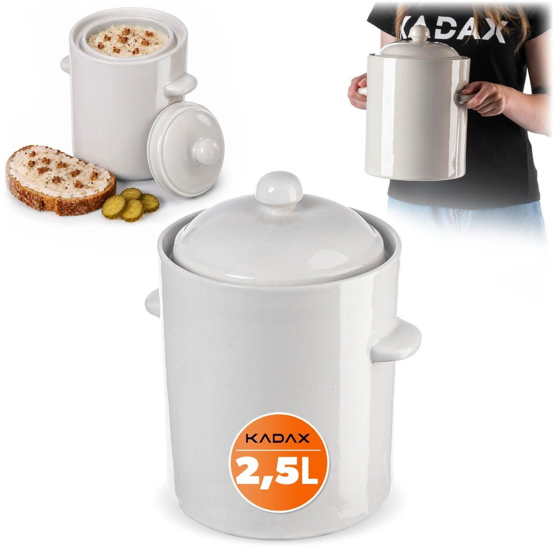 KADAX 2,5L Steinzeugtopf, Dichter Keramiktopf mit Deckel, Spülmaschinenfester Steinguttopf, handgefe
