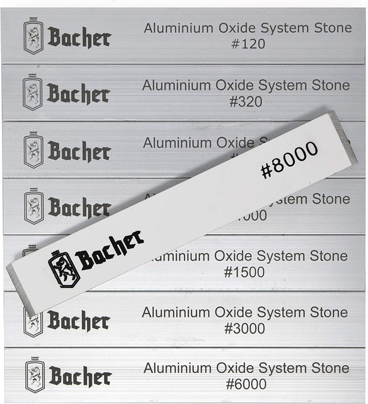 BACHER Schleifstein Set 8 Wetzstein mit Körnung #120 - #8000 für Küche Messerschärfsystem, Abziehste