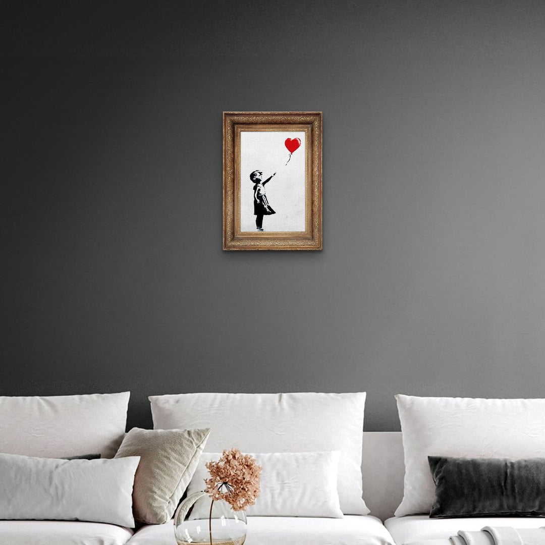 Giallobus - Gemälde - Banksy - - Standardleinwand - 35x50-17 - Baby Mädchen Ballonrahmen - Bereit zu